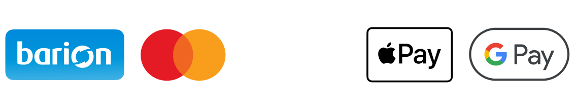 Elérhető fizetési módok: Barion, Mastercard, Visa, Apple Pay, Google Pay